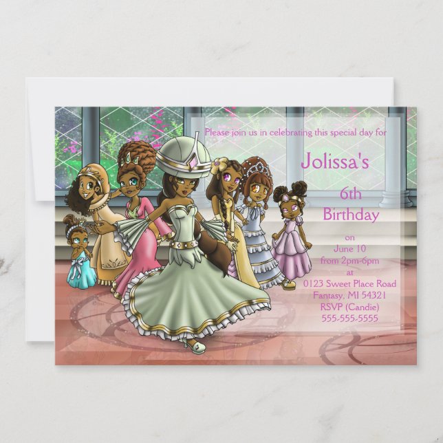 Födelsedagsfesten African American Princesses Inbjudningar (Framsida)
