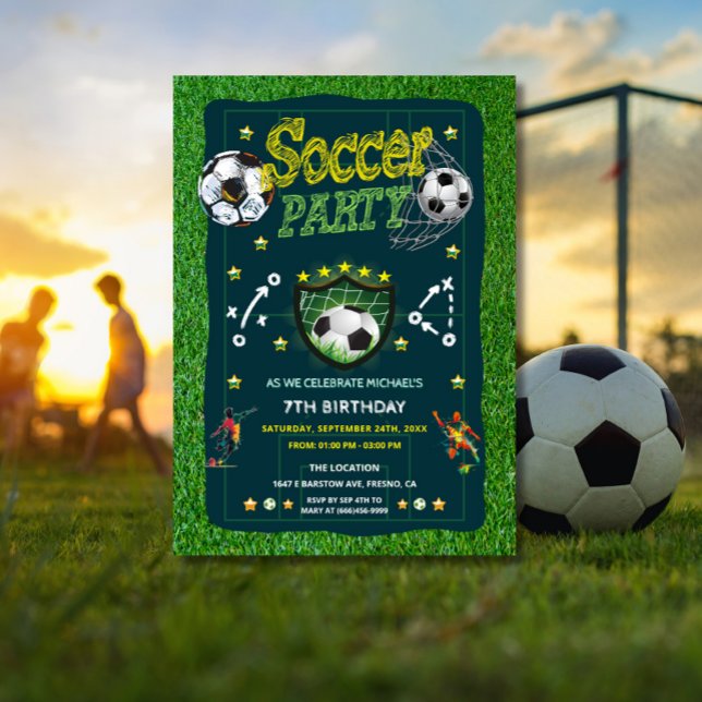 Födelsedagsfesten All Star Football Soccball Ball Inbjudningar (Soccer birthday party invitation)