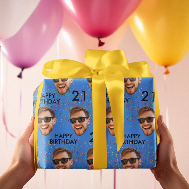 Födelsedagsfesten Ansikte fototyp i Anpassningsbar Presentpapper (Funny Custom Face Photo Birthday Party Wrapping Paper
)