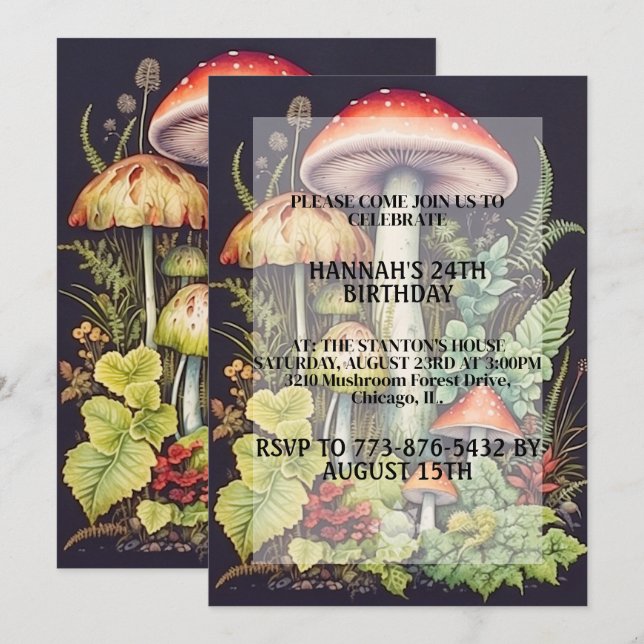 Födelsedagsfesten Artistic Mushroom Forest Print Inbjudningar (Fram/baksida)