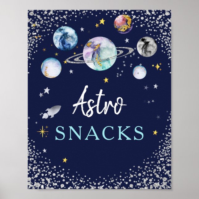 Födelsedagsfesten Astro Snacks Space Galaxy Poster (Framsidan)