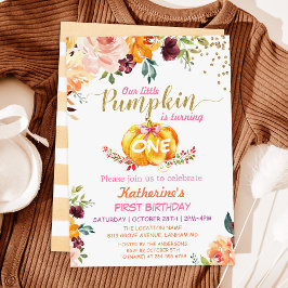 Födelsedagsfesten Autumn Pumpkin Blommigt Girl Bab Inbjudningar