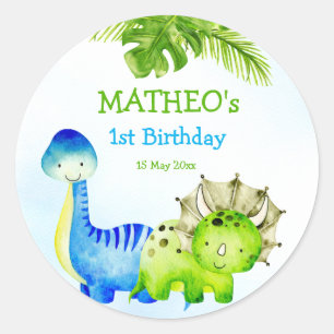 födelsedagsfesten Baby dinosaurs småbarn Runt Klistermärke