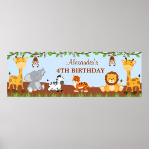 Födelsedagsfesten Banner för Cute Safari Jungle An Poster