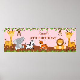 Födelsedagsfesten Banner för Cute Safari Jungle An Poster