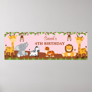 Födelsedagsfesten Banner för Cute Safari Jungle An Poster