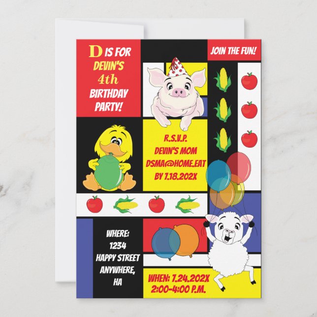 Födelsedagsfesten Barnyard Animals Inbjudningar (Framsida)