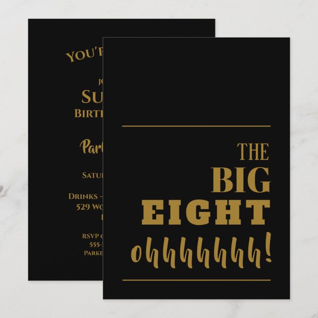 Födelsedagsfesten BIG 80 Black Inbjudningar (Fram/baksida)