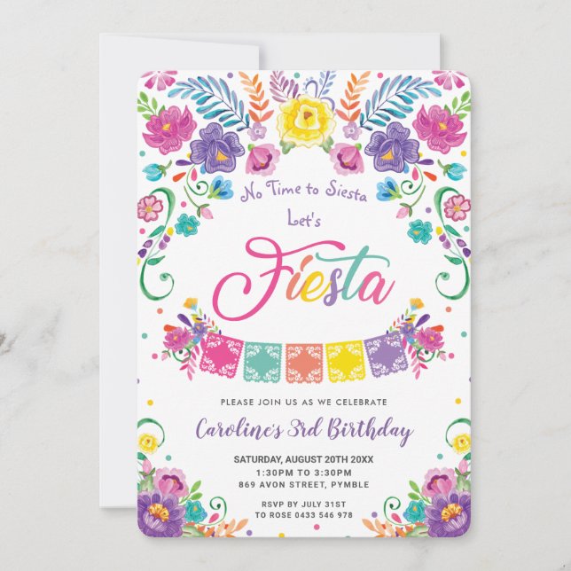 Födelsedagsfesten Blommigt Flowers Fiesta  Inbjudningar (Framsida)