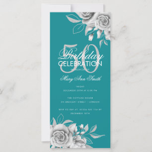 Födelsedagsfesten Blommigt Silver Teal