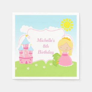 Födelsedagsfesten Blonde Cute Princess och Dragon Pappersservett