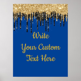 Födelsedagsfesten Blue Black Guld Glitter Poster