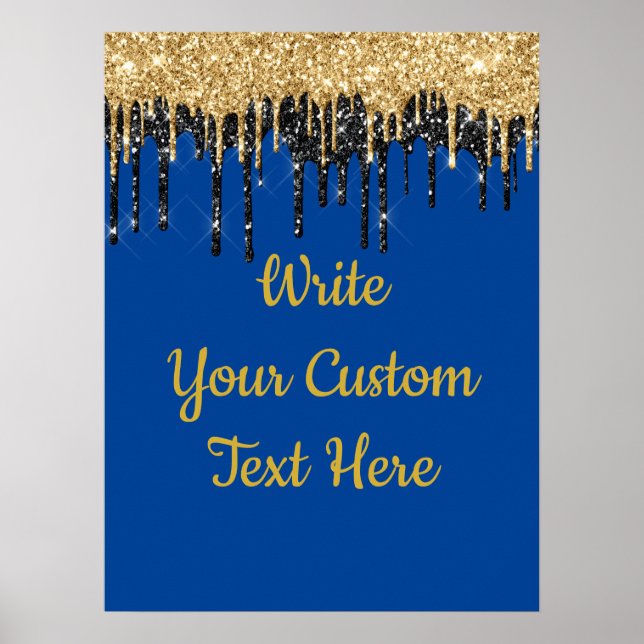 Födelsedagsfesten Blue Black Guld Glitter Poster (Framsidan)