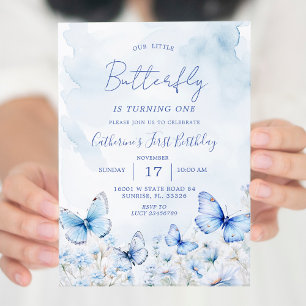 Födelsedagsfesten Blue Butterflies Inbjudningar