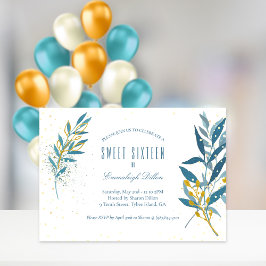 Födelsedagsfesten Blue Guld Glitter Sweet sixteen Inbjudningar