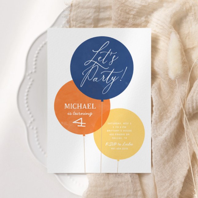 Födelsedagsfesten Blue Orange Watercolor Balloon B Inbjudningar (Skapare uppladdad)