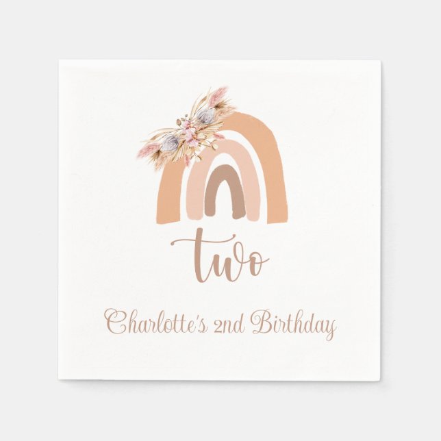 Födelsedagsfesten Boho Rainbow Pampas Grass Pappersservett (Framsidan)