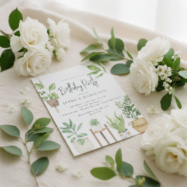 Födelsedagsfesten Boho Watercolor Poged Plants Inbjudningar