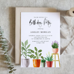 Födelsedagsfesten Boho Watercolor Poged Plants Inbjudningar
