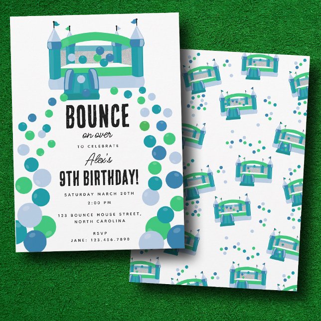 Födelsedagsfesten BounHouse Jumping Castle Boys Inbjudningar (Bounce House Jumping Castle Boys Birthday Party Invitation)