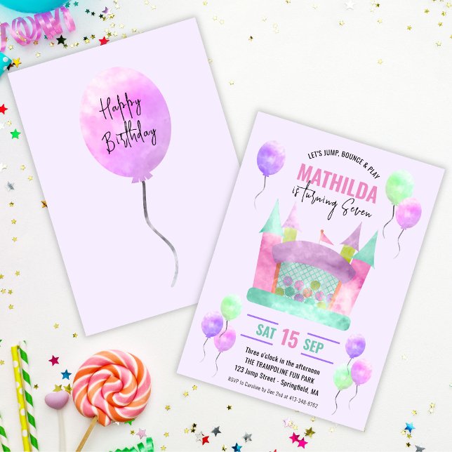 Födelsedagsfesten Bounhus Jump Trampoline Girl Inbjudningar (Bounce House Jump Trampoline Girl Birthday Party Invitation)