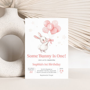 Födelsedagsfesten Bunny Balloon Inbjudningar