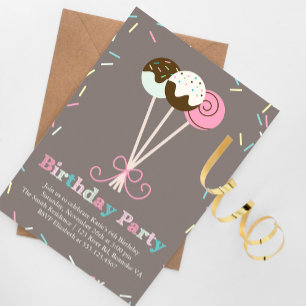 Födelsedagsfesten Cake Pops och Sprinkles Inbjudningar