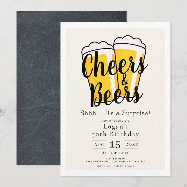 Födelsedagsfesten Cheers & Öl Surprise Inbjudningar (Fram/baksida)