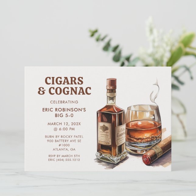 Födelsedagsfesten Cigars Cognac Whiskey Bourbon Inbjudningar (Stående Fram)