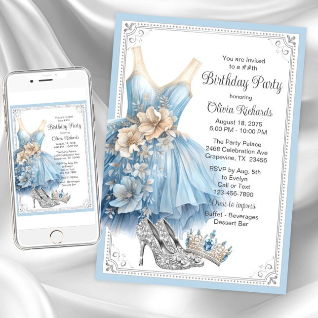 Födelsedagsfesten Cinderella Diamond Shoes Inbjudningar (Princess birthday party invitation. Instant download and printed invitations available.)