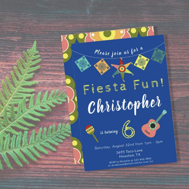 Födelsedagsfesten Colorful Fiesta Boys Inbjudningar (FIESTA FUN BLUE BIRTHDAY INVITATION)