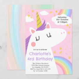 Födelsedagsfesten Colorful Unicorn and Rainbows Inbjudningar