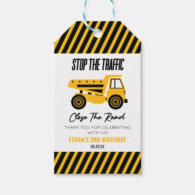 Födelsedagsfesten Construction Lastbil Bulldozer Presentetikett (Framsidan)