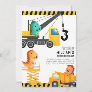 Födelsedagsfesten Construction Lastbilar Dinosaurs Inbjudningar