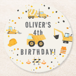 Födelsedagsfesten Construction Lastbilar Underlägg Papper Rund