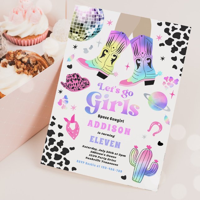 Födelsedagsfesten Cosmic Space Cowgirl Disco Rodeo Inbjudningar (Skapare uppladdad)