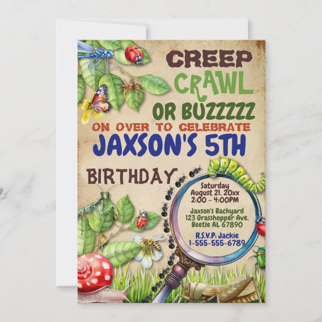 Födelsedagsfesten Creep, Crawl eller Buzzzz Boys K Inbjudningar (Framsida)