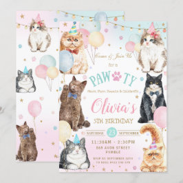 Födelsedagsfesten Cute Adsible Pawty Cats Balloons Inbjudningar