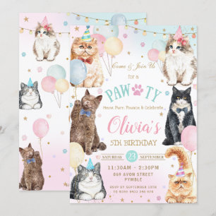 Födelsedagsfesten Cute Adsible Pawty Cats Balloons Inbjudningar
