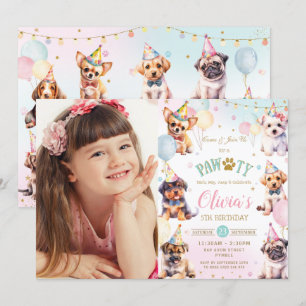 Födelsedagsfesten Cute Adsible Pawty Hundar Balloo Inbjudningar