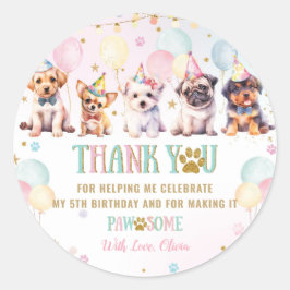 Födelsedagsfesten Cute Adsible Puppy Hundar Balloy Runt Klistermärke