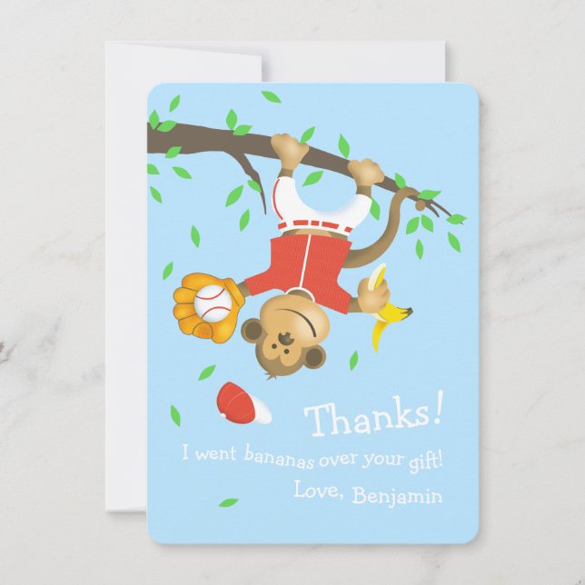 Födelsedagsfesten Cute Baseball Monkey Tack Kort (Framsida)