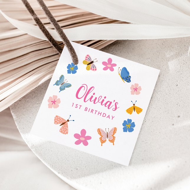 Födelsedagsfesten Cute Colorful Butterflies Gåvor Etiketter (Skapare uppladdad)