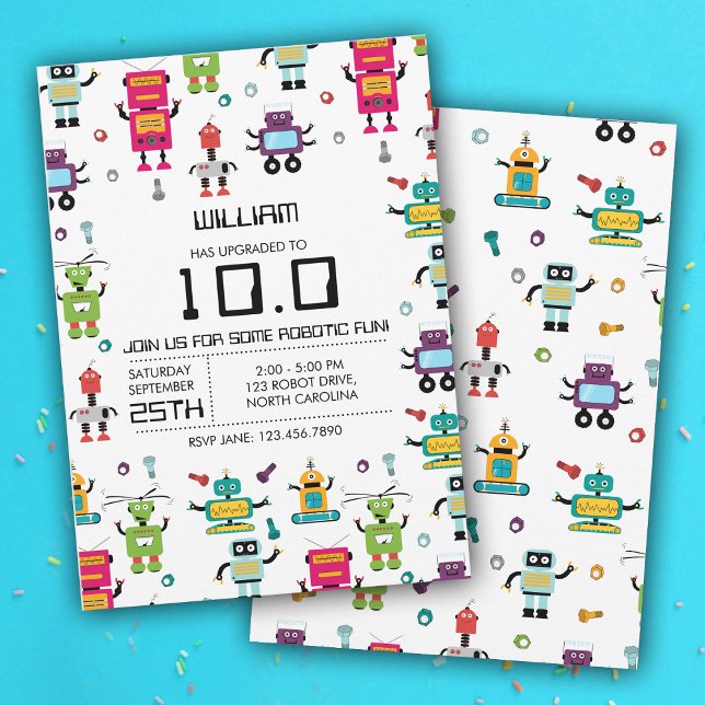 Födelsedagsfesten Cute Colorful Robot Kids Robots Inbjudningar (Cute Colorful Robot Kids Robots Birthday Party Invitation)