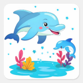 Födelsedagsfesten Cute Dolphin Sea Animals Fyrkantigt Klistermärke