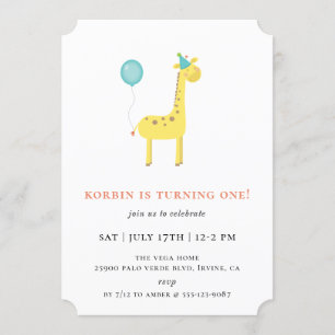 Födelsedagsfesten Cute Giraffe Blue Balloon Inbjudningar