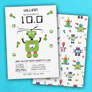 Födelsedagsfesten Cute Grönt Robot Theme Kids Robo Inbjudningar