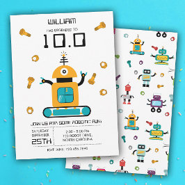 Födelsedagsfesten Cute Gult Robot Theme Kids Robot Inbjudningar