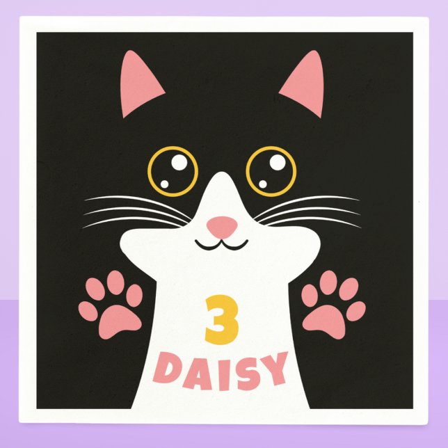 Födelsedagsfesten Cute Kattunge Barn Pappersservett (cute kitty cat custom birthday napkins birthday party adorable cat with custom name and age)