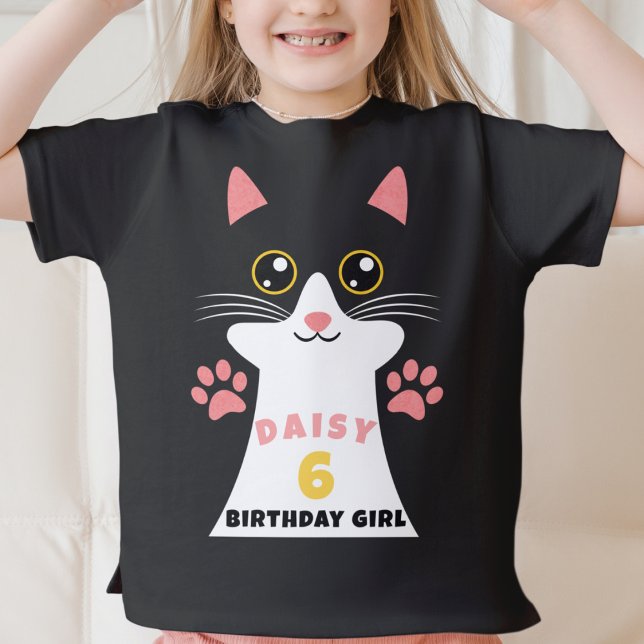 Födelsedagsfesten Cute Kattunge Barn T Shirt (Cute kitty cat birthday shirt with oversized cat face and custom name and age)